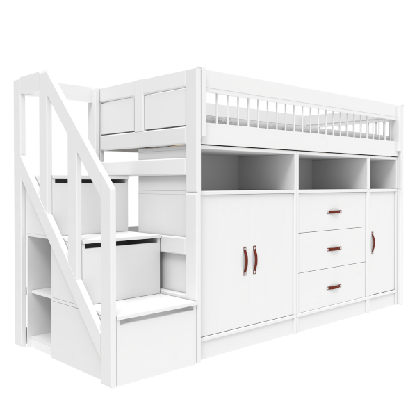 ALL-IN-ONE low loft bed with stepladder 152 cm - Breeze