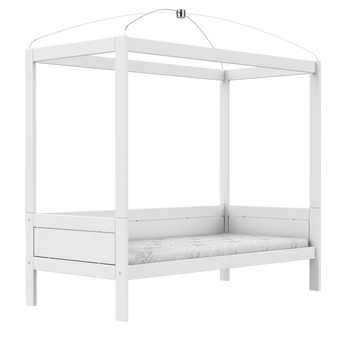 LIFETIME Kidsrooms white canopy bed frame for children – minimalist and modular design, ideal for personalizing with textiles and accessories