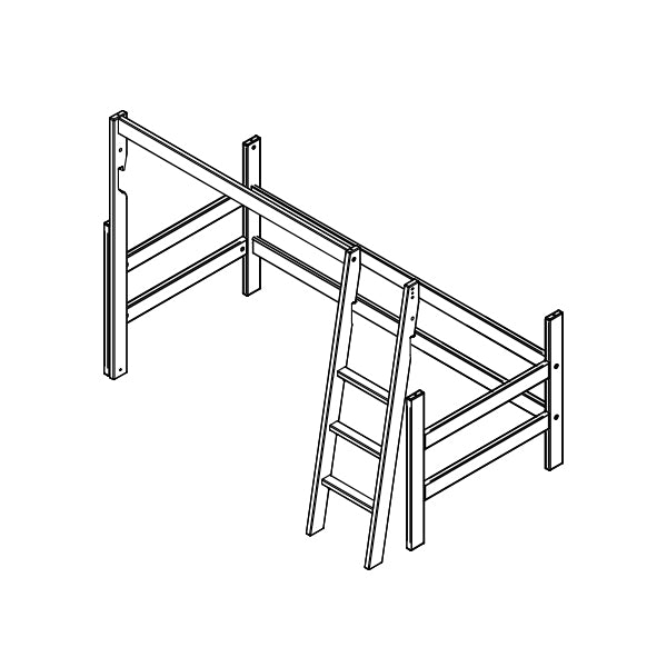 Frame, slanted ladder and parts for low loft bed