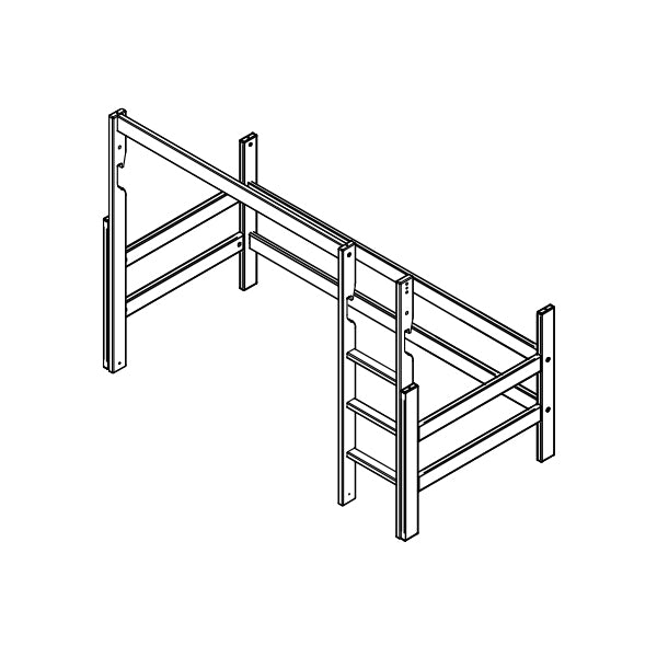 Frame, straight ladder and parts for low loft bed