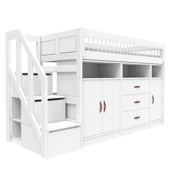 LIFETIME Kidsrooms Bed ALL-IN-ONE low loft bed with stepladder 152 cm - Breeze