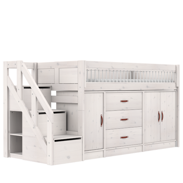 LIFETIME Kidsrooms Bed Whitewash / Standard (16) Mid Sleeper Bed incl. All-in-one Storage, 128 cm