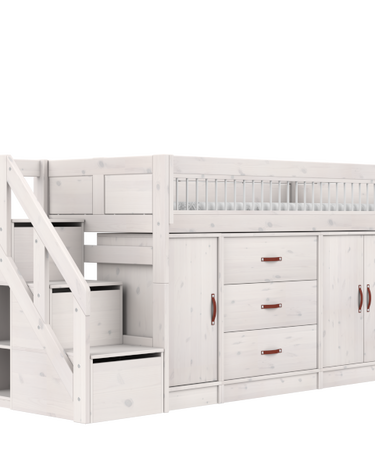 LIFETIME Kidsrooms Bed Whitewash / Standard (16) Mid Sleeper Bed incl. All-in-one Storage, 128 cm