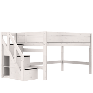 LIFETIME Kidsrooms Whitewash / Premium Mid Sleeper Bed with Staircase 120x200 cm