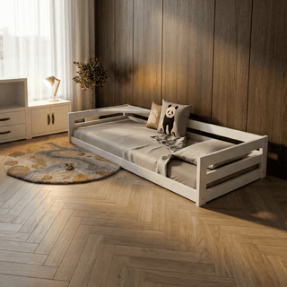Need Sleep Montessori Bed voor kinderen, vloerbed, 80 x 160 cm, met valbeveiliging, lattenbodem, kinderbed op de vloer, laag, van hout, voor meisjes en jongens