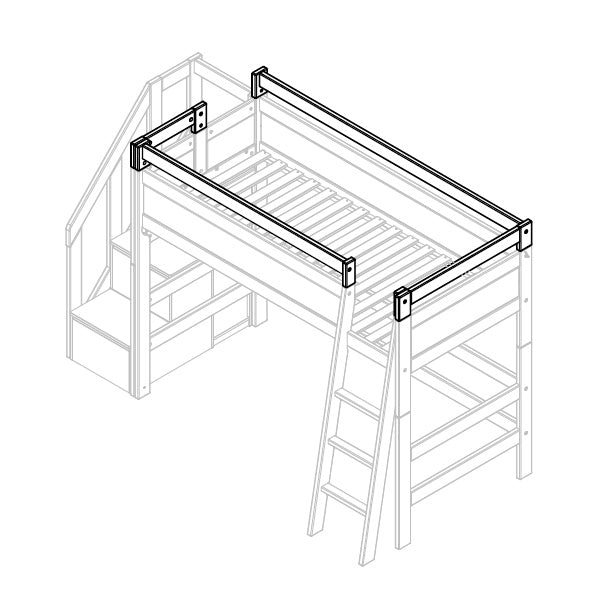 Veiligheidsrek met voor- en zijopening voor schuine ladder