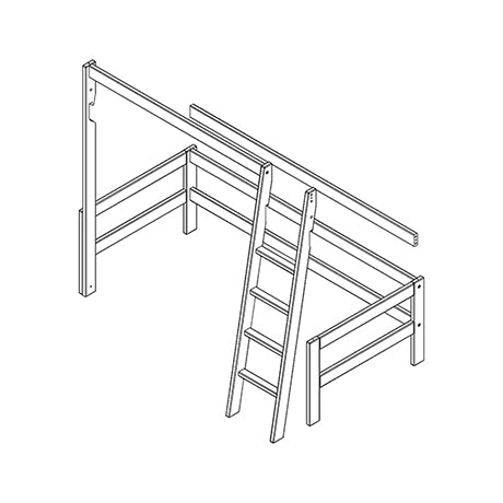 Frame, slanted ladder and parts for high bed