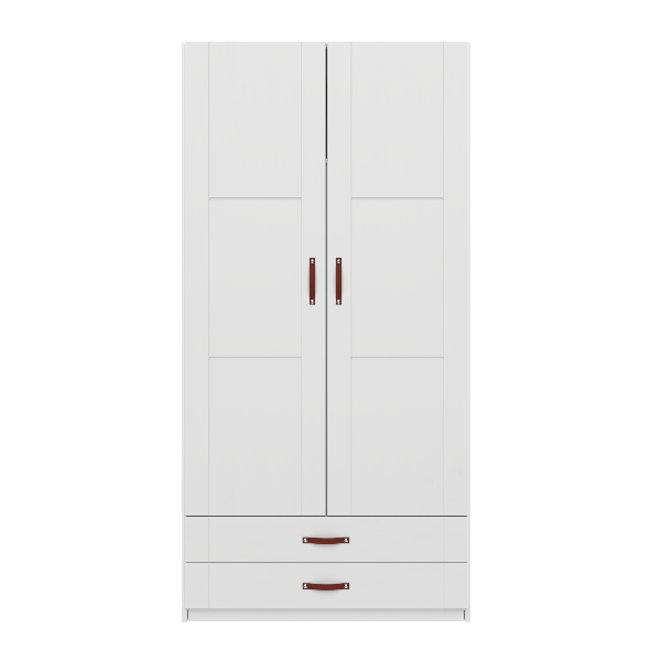 Kleiderschrank mit 2 Türen, Regalen und Schubladen, 100 cm