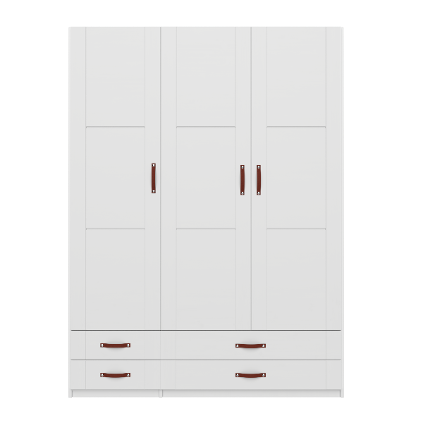 Kleiderschrank mit 3 Türen, Einlegeböden, Kleiderstange und Schubladen, 150 cm