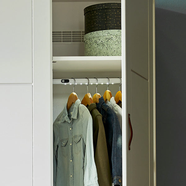 Clothes rail for wardrobe with LED and fittings